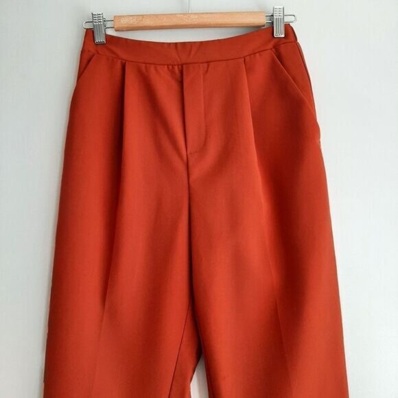 FOREVER 21 High Rise Crop Pleated Front Pull-on Dress Pants Brick Red Sz M - Picture 2 of 8